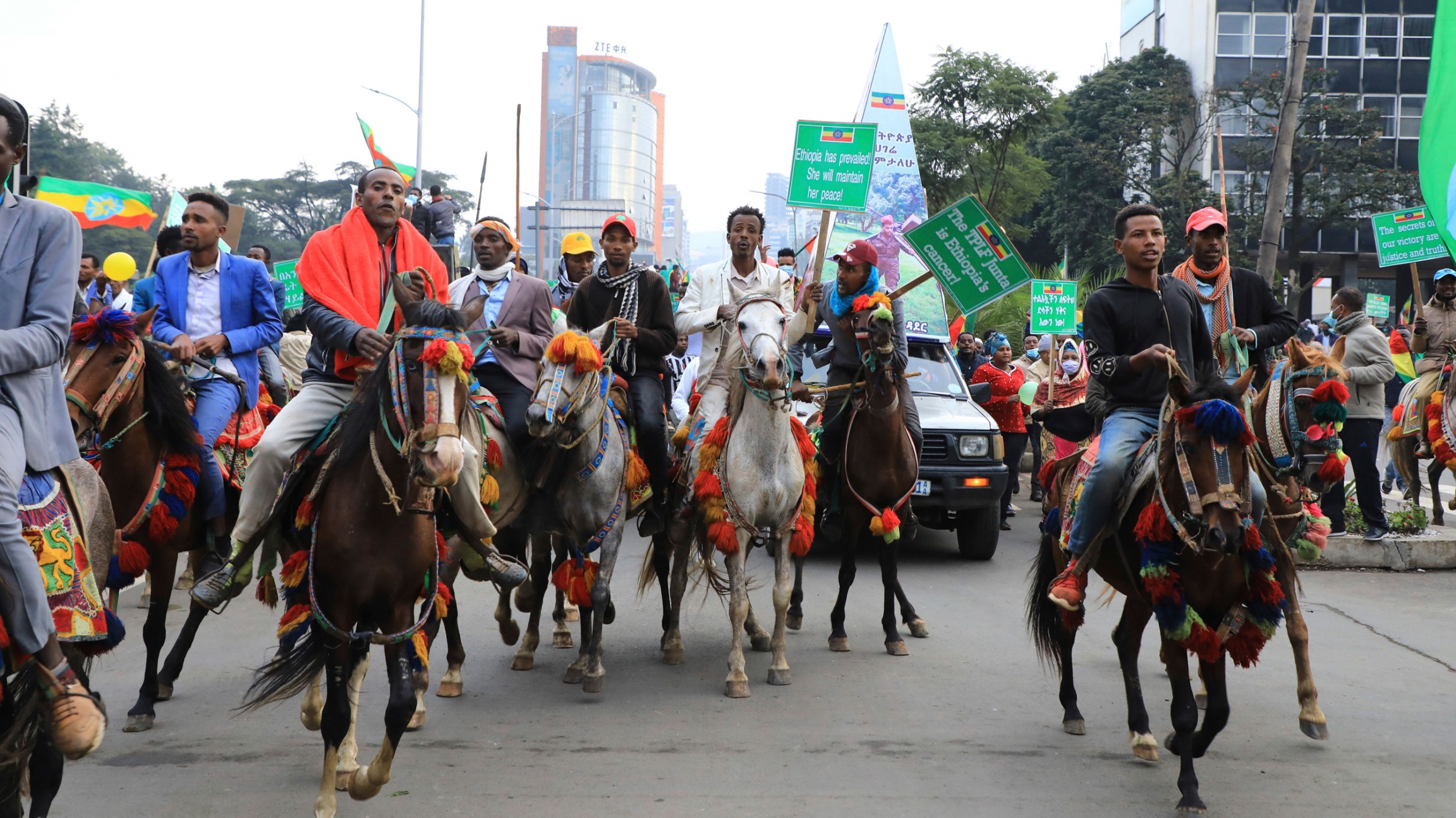 In this Sunday, Aug. 8, 2021, file photo, thousands of Ethiopians from the capital and surrounding areas head to Meskel Square to rally against the Tigray People's Liberation Front (TPLF). In this Sunday, Aug. 8, 2021, file photo, thousands of Ethiopians from the capital and surrounding areas head to Meskel Square to rally against the Tigray People's Liberation Front (TPLF).