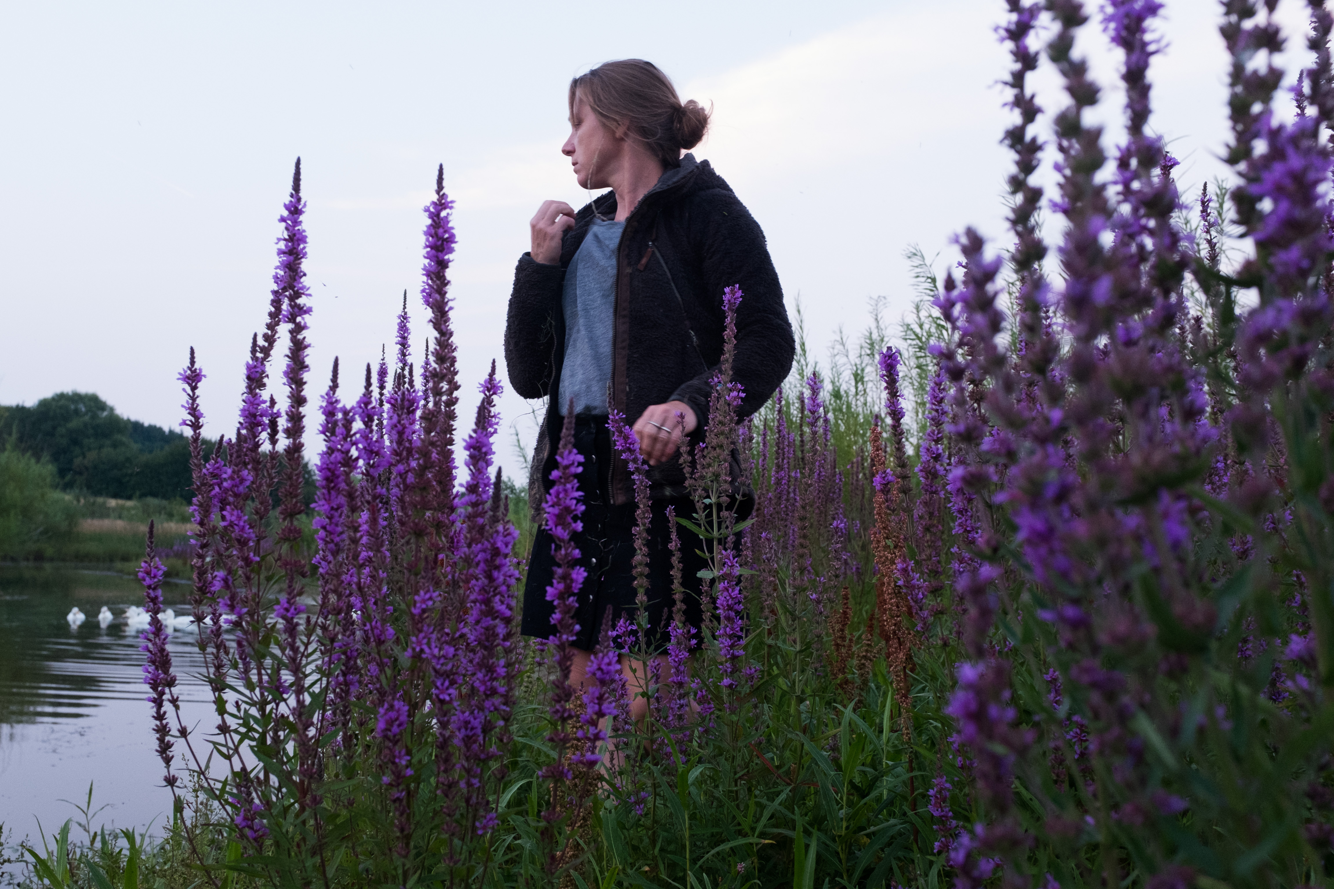 a woman in a field