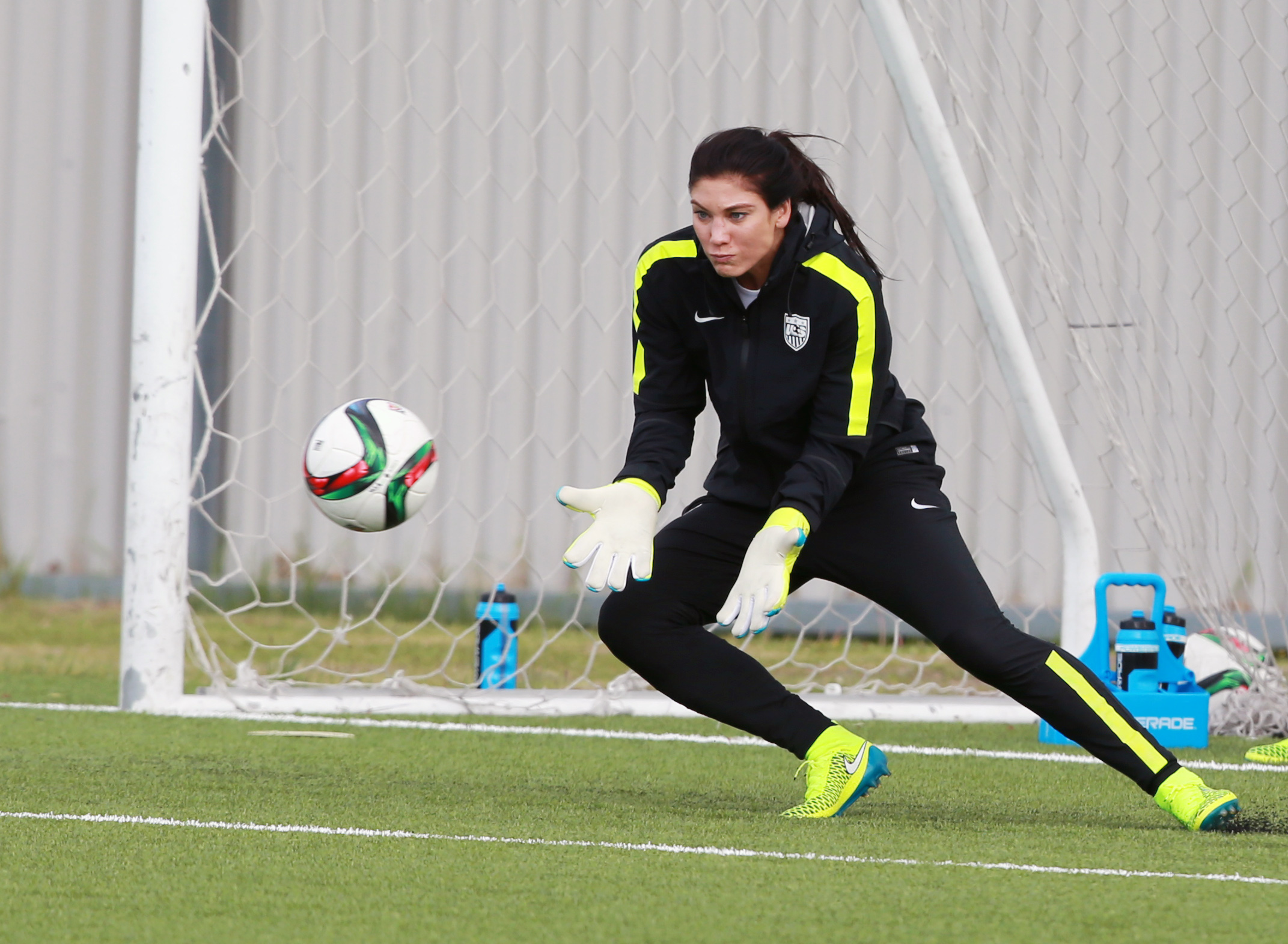 US goalkeeper Hope Solo (1) during training in preparation for the 2015 women's soccer World Cup at Waverly Soccer Complex.