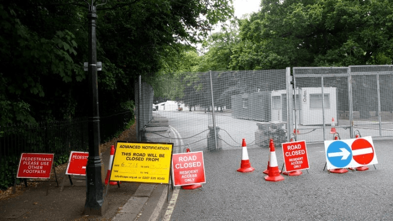 a road is blocked in London ahead of US President Donald Trump's visit