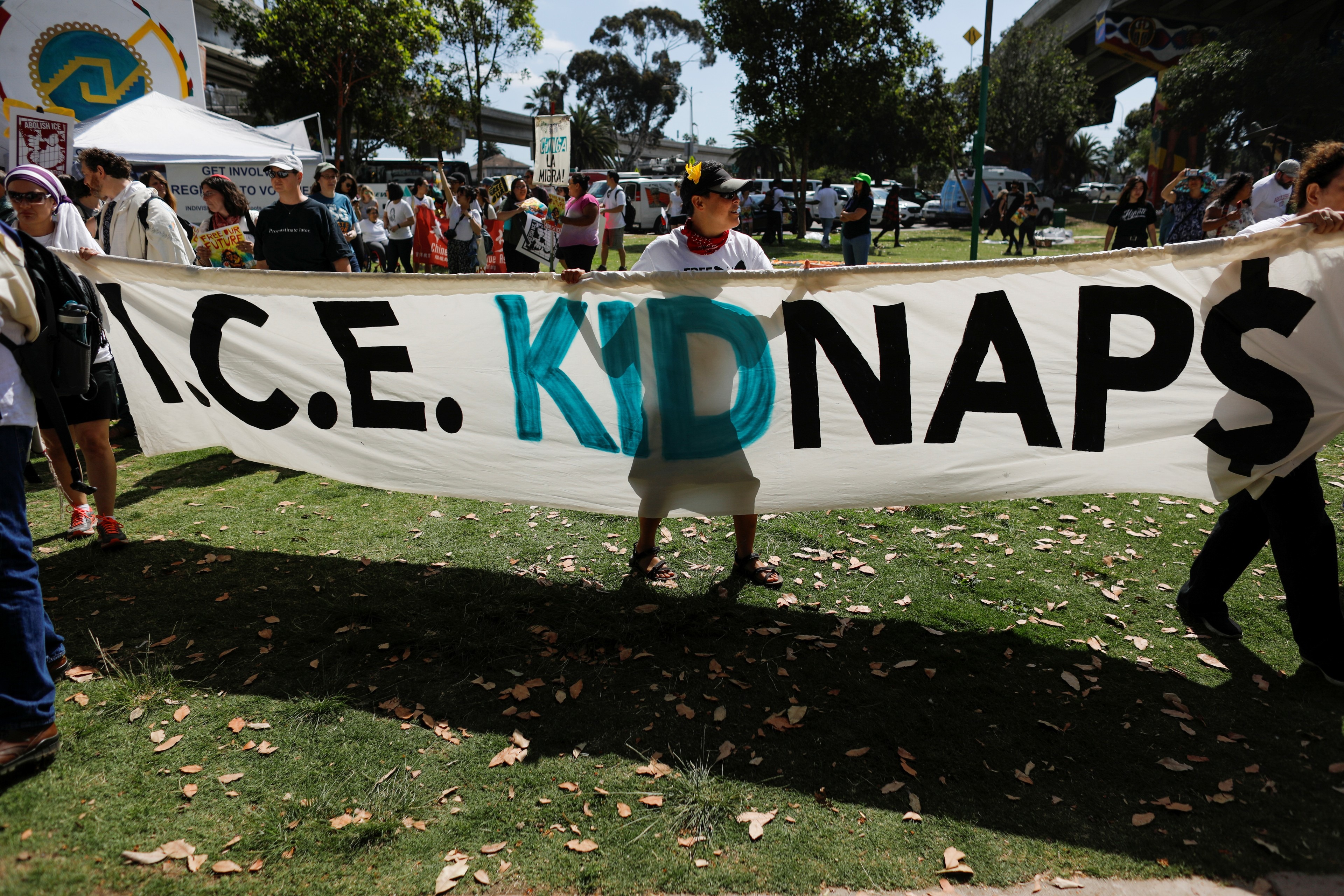 Demonstrators gather at a "Free Our Future" march