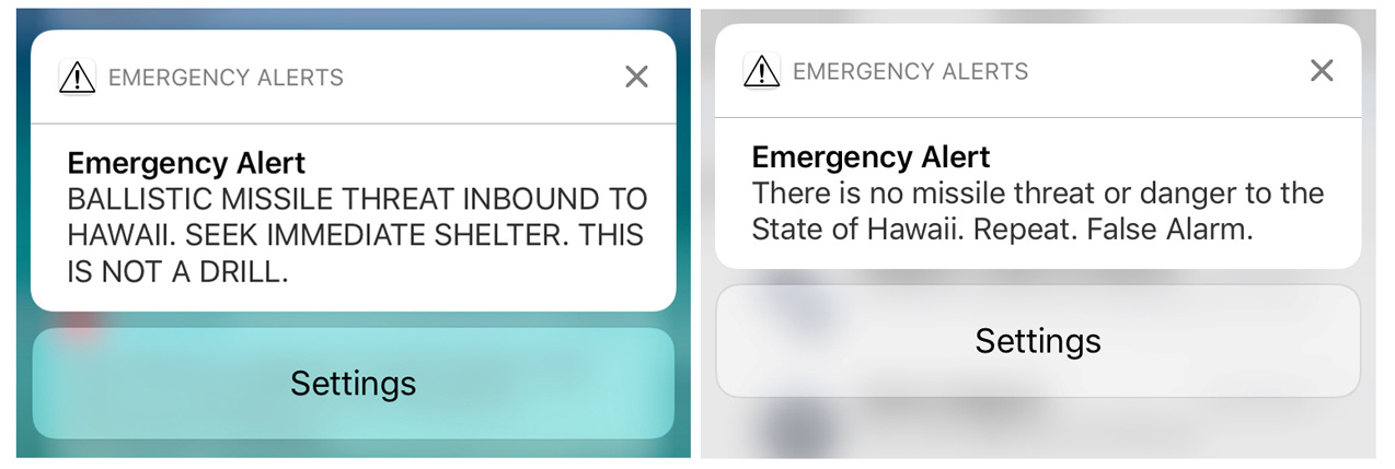 Screen shots of a warning message and a false alarm