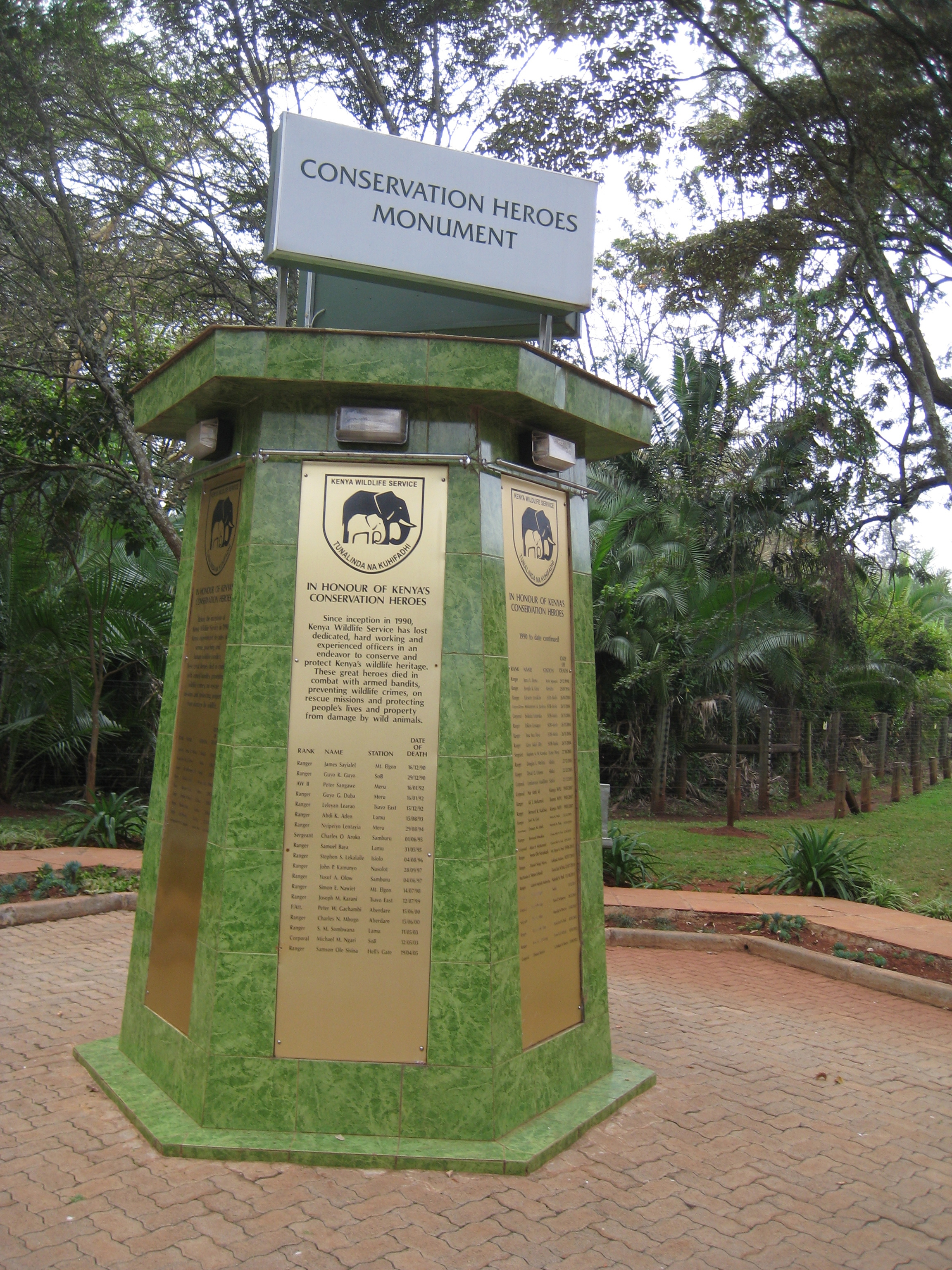 The Conservation Heroes Monument stands at the entrance to Kenya's Nairobi National Park, a memorial to wildlife rangers killed in action. Increasingly, they're being killed by poachers. The Conservation Heroes Monument stands at the entrance to Kenya's Nairobi National Park, a memorial to wildlife rangers killed in action. Increasingly, they're being killed by poachers.