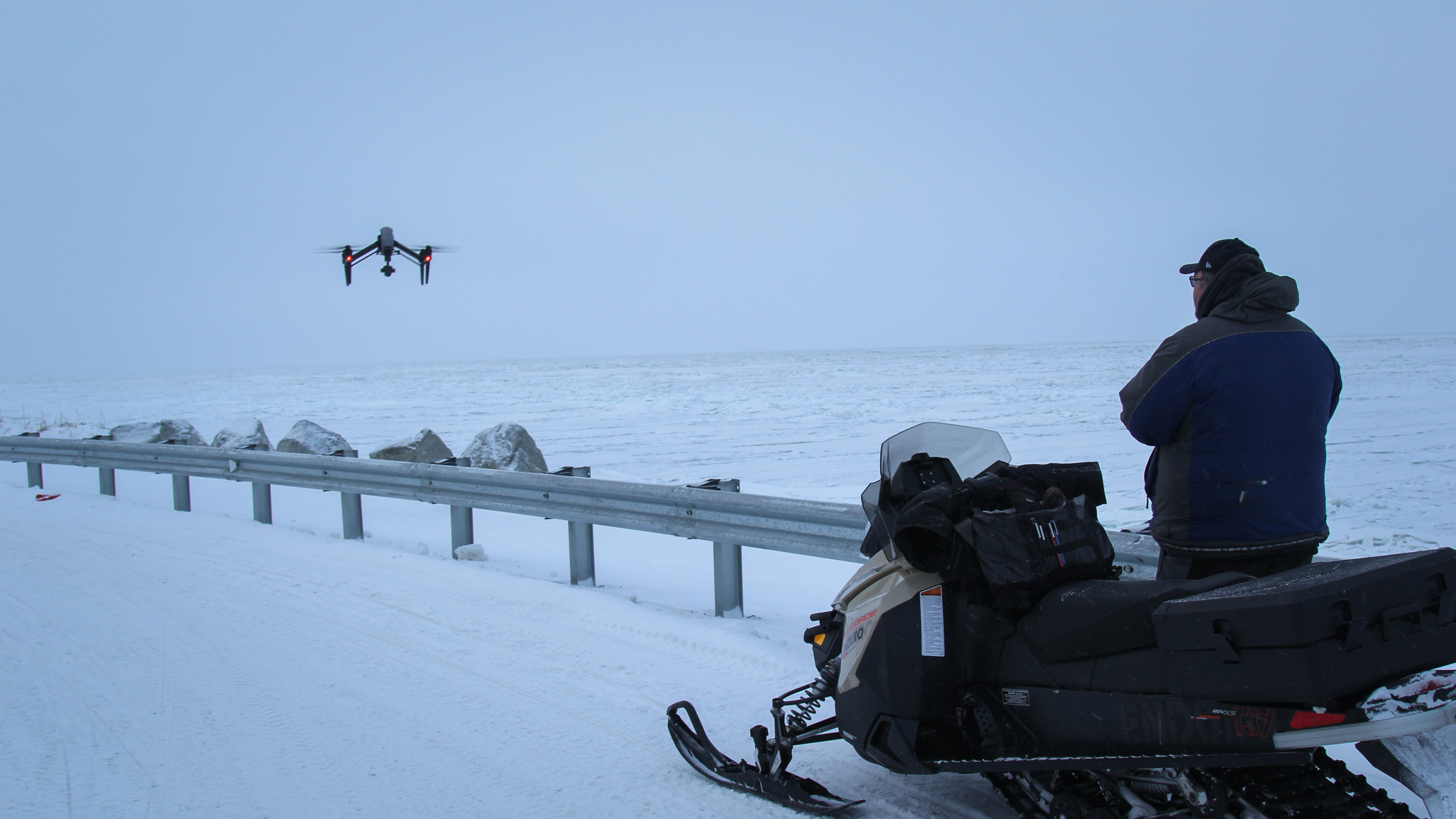 Drone Subsistence hunter Dennis Davis sends his drone out over the ice on the Chukchi Sea in Shishmaref in far-western Alaska. Warming winters have made the sea ice here more dangerous to navigate in search of seals and walruses, but drones can help map the bes
