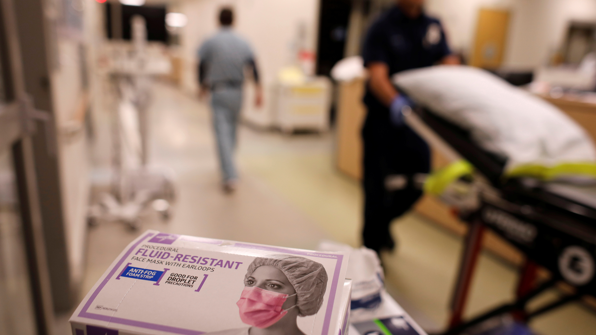 A box of masks is shown in the emergency room at Palomar Medical Center in Escondido, California. A box of masks is shown in the emergency room at Palomar Medical Center in Escondido, California.