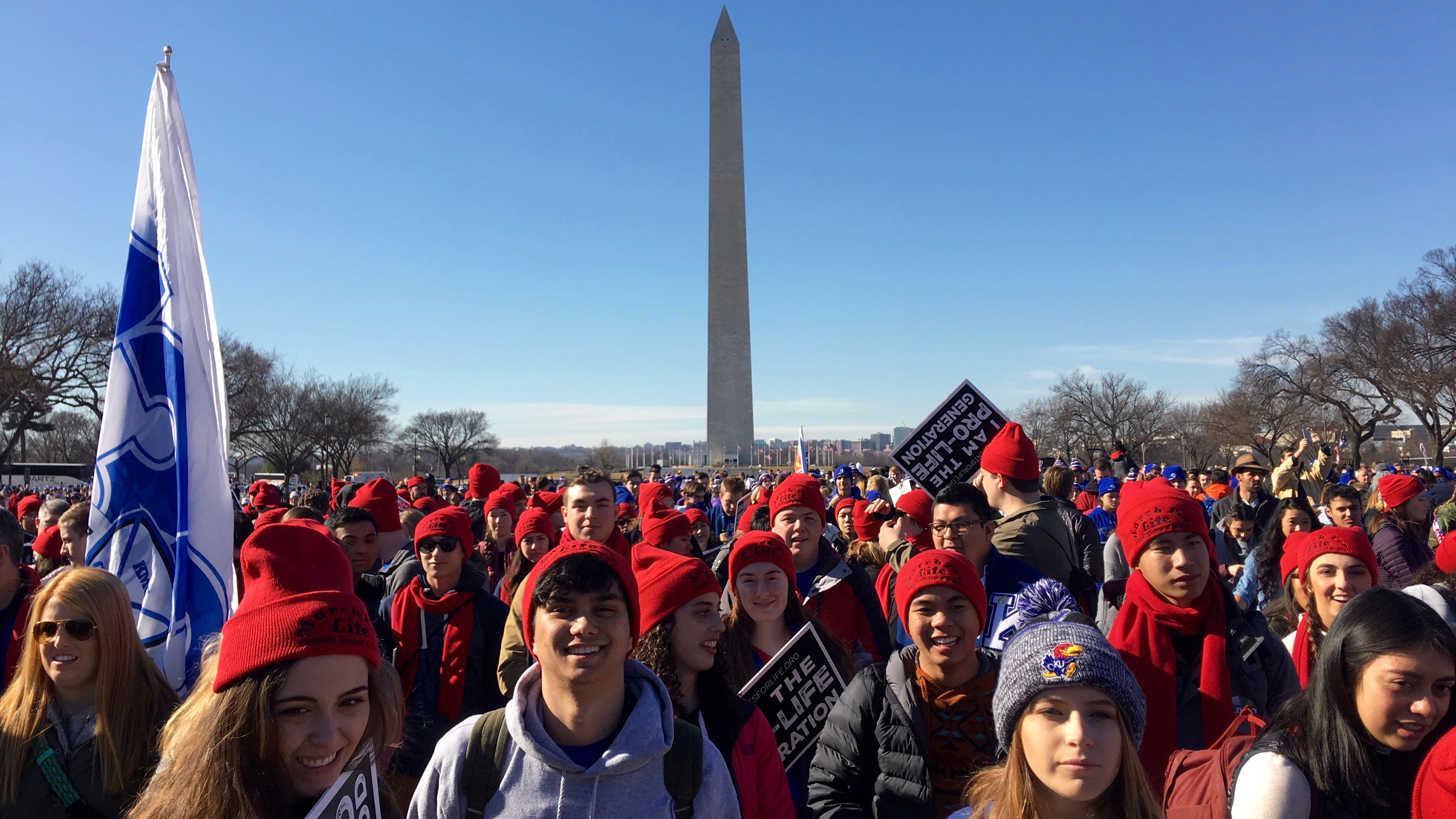 Catholic high school students from all over the country attended Friday's "March for Life" event in Washington, DC. This group from Kapaun Mt. Carmel Catholic High School in Wichita, Kansas took buses to be there. Catholic high school students from all over the country attended Friday's "March for Life" event in Washington, DC. This group from Kapaun Mt. Carmel Catholic High School in Wichita, Kansas took buses to be there.