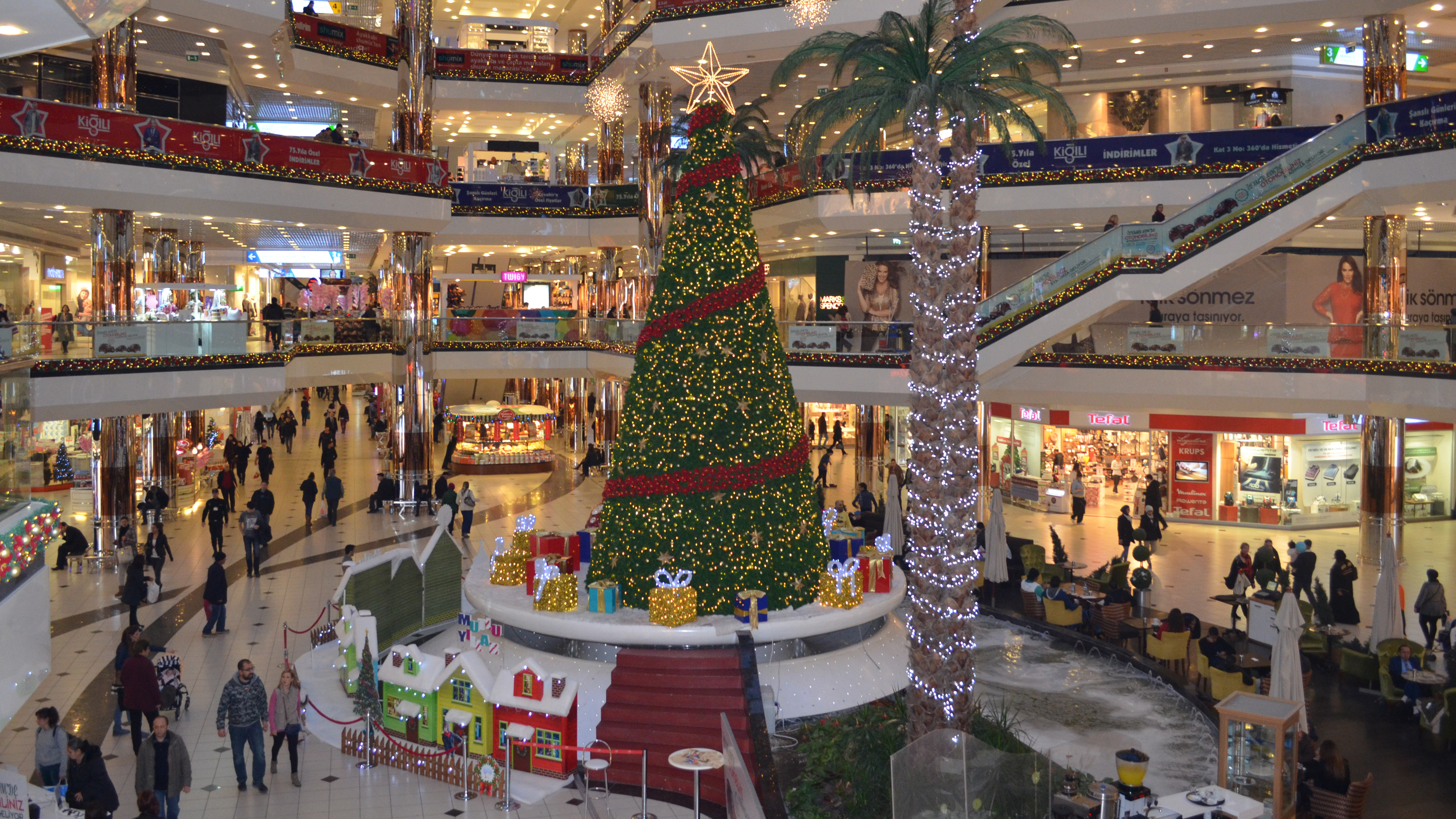 A massive evergreen tree towers over the atrium in one of Istanbul's largest malls. | The World from PRX