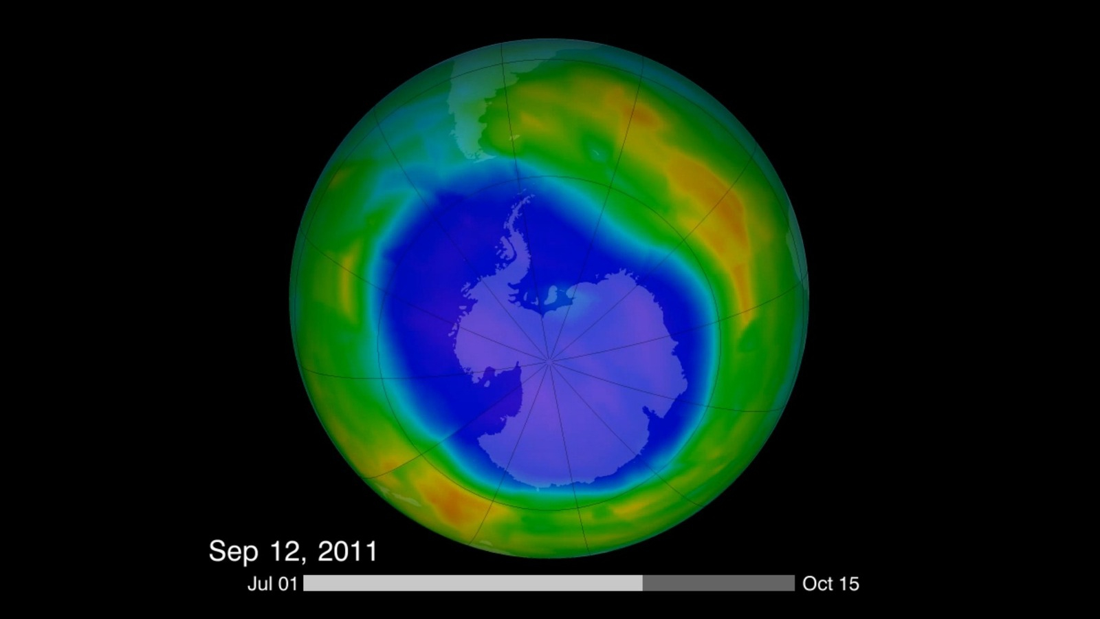 Ozone Layer This image is from a video made in 2011 that compiled visualizations of the Antarctic ozone hole. Recent findings have shown that the hole is filling up — while other parts of ozone remain on the decline.