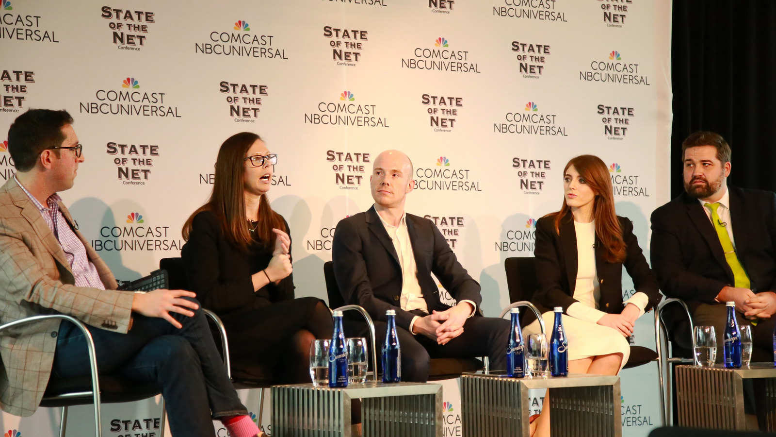 Blockchain Panel A group of panelists address an audience at the State of the Net Conference in January. The panel consists of (from left to right) Jason Kaplan, Hilary Swab Gawrilow, James Cross, Mercina Tillmann-Dick and Justin Herman.