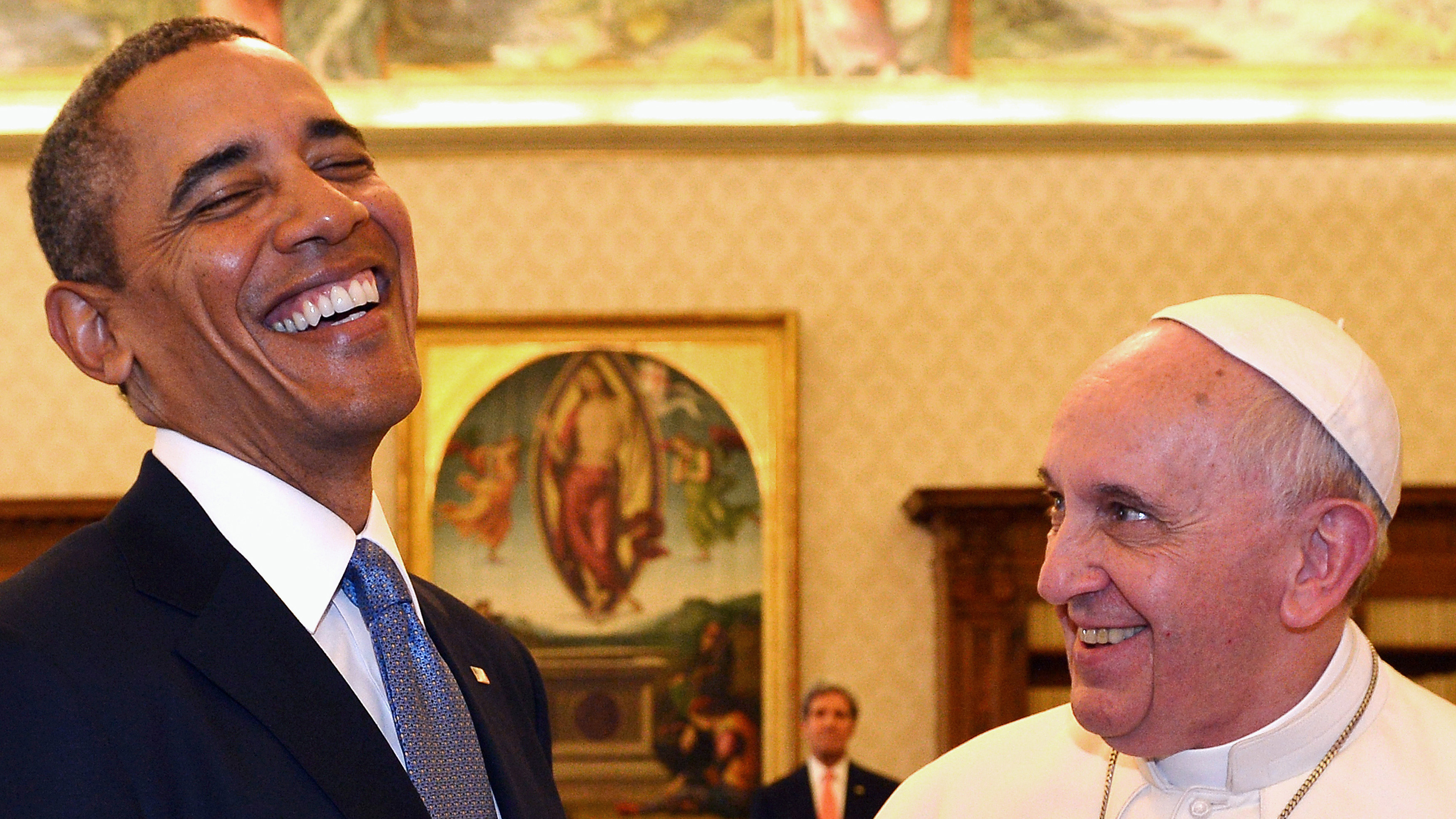Pope Francis and President Barack Obama enjoying each other's company during their meeting Thursday in the Vatican. Pope Francis and President Barack Obama enjoying each other's company during their meeting Thursday in the Vatican.