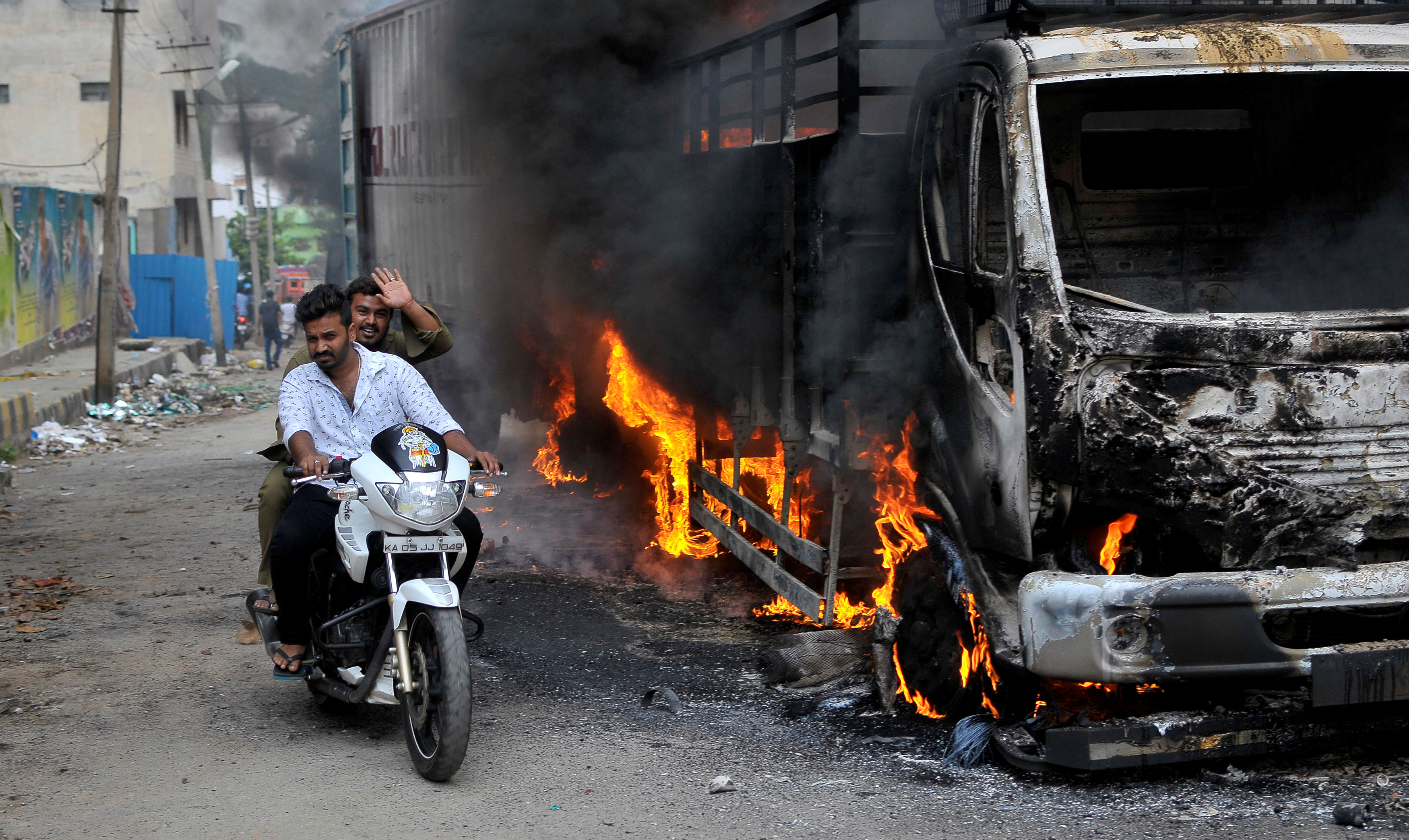 Burned bus in Bengaluru, India Burned bus in Bengaluru, India