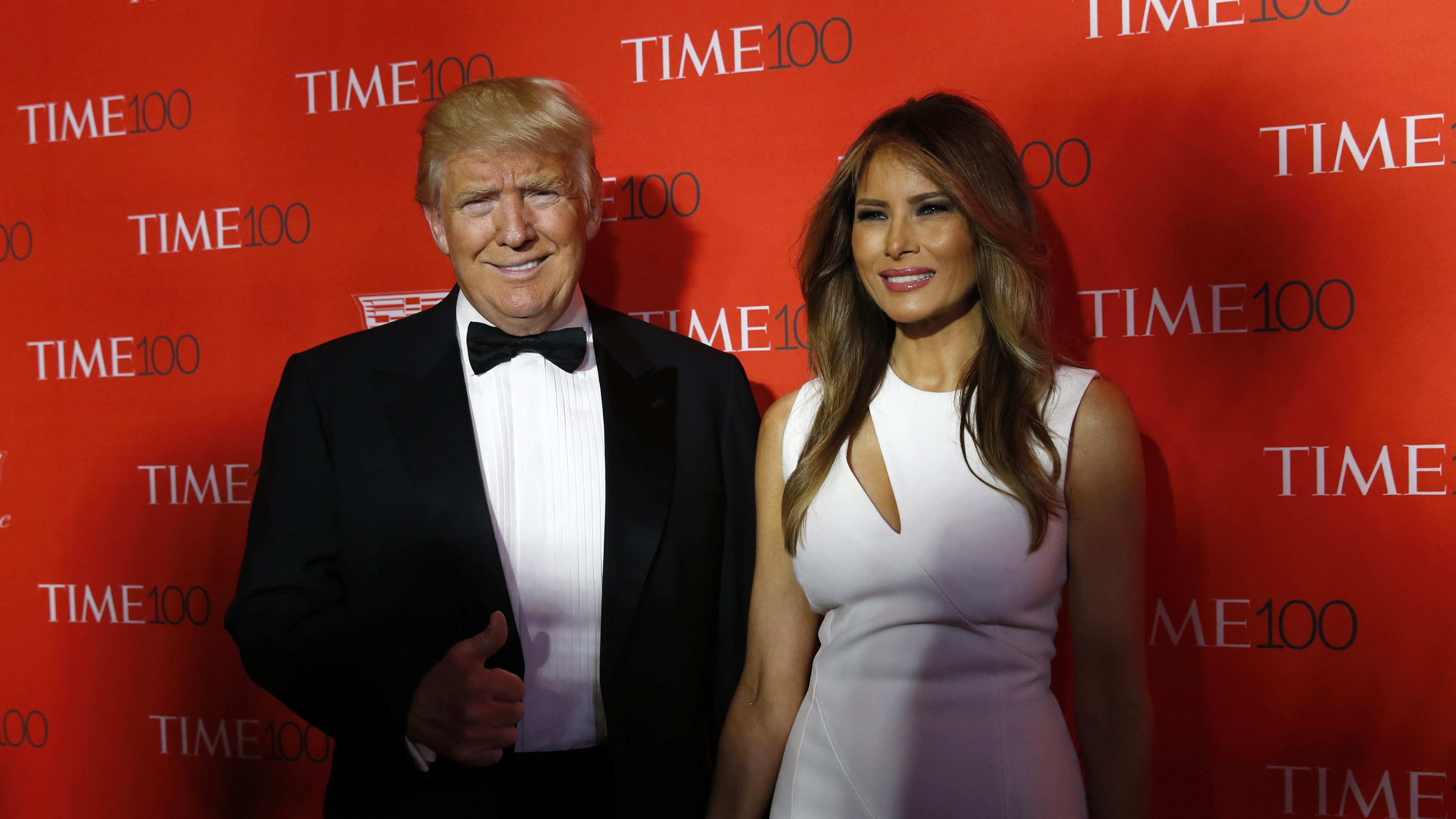 Donald Trump and his wife, Melania, pose on the red carpet as they arrive for a gala event in New York, April 26th 2016. 