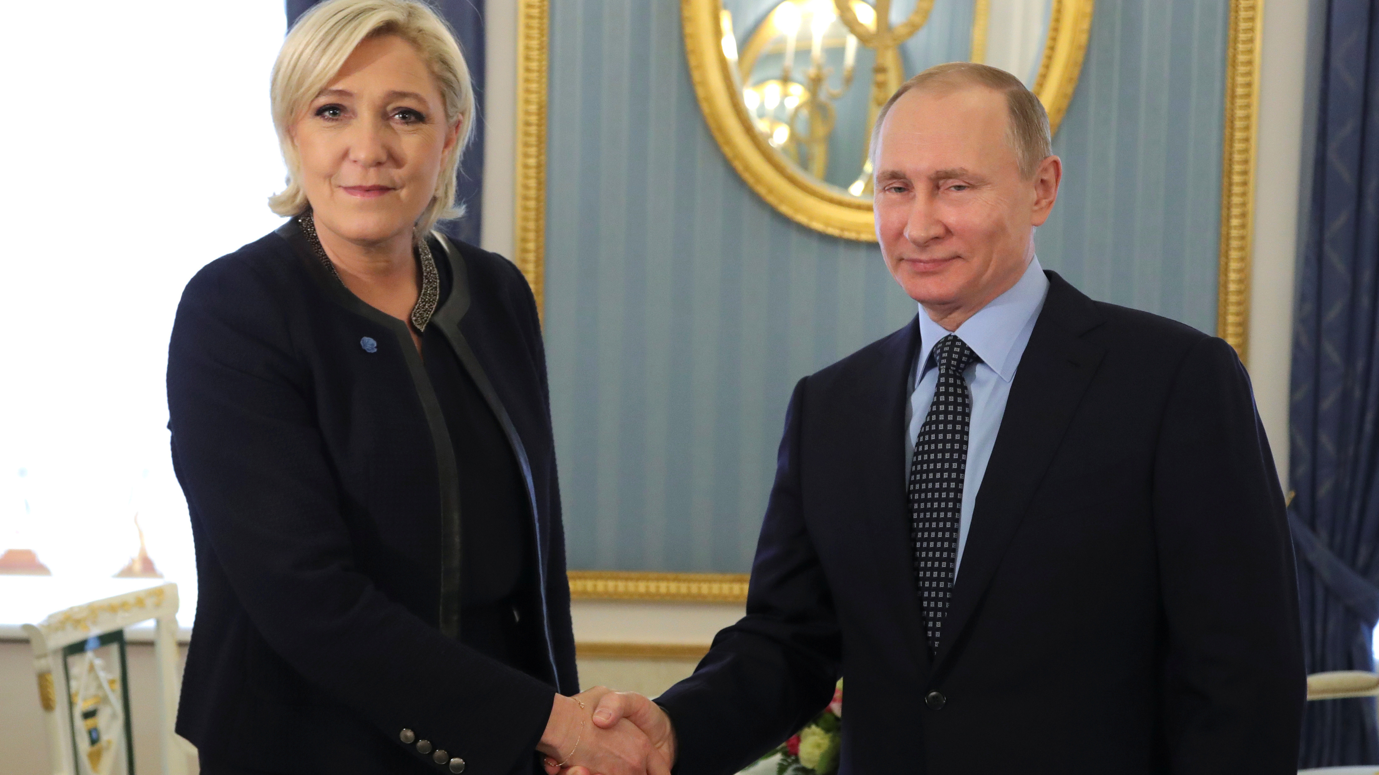 Russian President Vladimir Putin meets with Marine Le Pen, the far right French presidential candidate during a meeting in Moscow, on March 24th 2017. Russian President Vladimir Putin meets with Marine Le Pen, the far right French presidential candidate during a meeting in Moscow, on March 24th 2017.