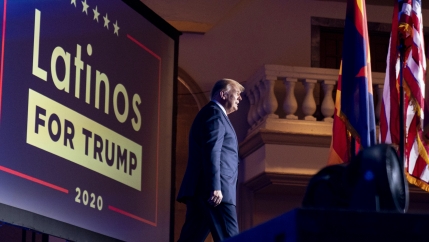 President Donald Trump arrives for a Latinos for Trump Coalition roundtable at Arizona Grand Resort & Spa, Monday, Sept. 14, 2020, in Phoenix.