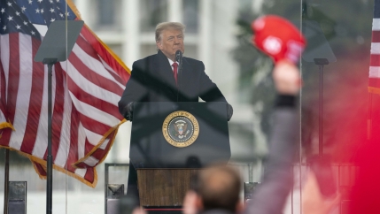 President Donald Trump speaks during a rally protesting the electoral college certification of Joe Biden as President, Jan. 6, 2021, in Washington, DC.