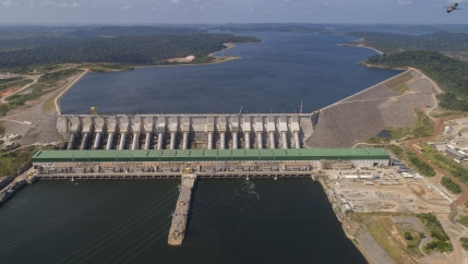 The Belo Monte hydroelectric dam stands in the Xingu River in Altamira, Para state, Brazil, Friday, Sept. 6, 2019.