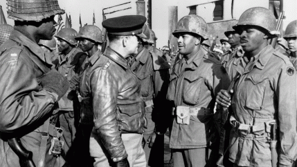 African American soldiers lined up in ranks during World War II