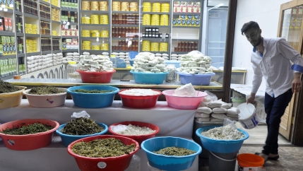 A well-stocked shop at Van’s historic cheese bazaar, which includes an array of pickled wild herbs, sold separately. 