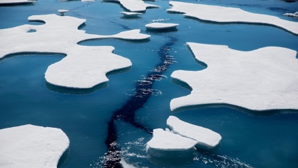 Sea ice breaks apart as the Finnish icebreaker MSV Nordica traverses the Northwest Passage through the Victoria Strait in the Canadian Arctic Archipelago in a Friday, July 21, 2017, file photo.