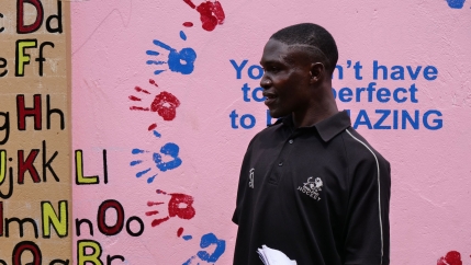 A bocca coach directs youth at the Support Disabled Children Ggaba organization in Kampala, Sept. 1, 2021.