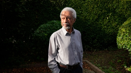 Zanzibar-born, British-based novelist Abdulrazak Gurnah poses for a photo at his home in Canterbury, England, Thursday, Oct. 7, 2021.