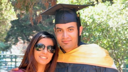 Abdulrahman al-Sadhan poses with his sister Areej Al Sadhan 
