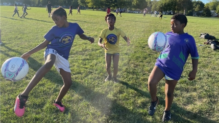 Girls on the Genesis Youth Foundation soccer team show off their skills with the ball at their practice in Des Moines.