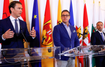 Austrian Chancellor Sebastian Kurz, Vice Chancellor Heinz-Christian Strache and Interior Minister Herbert Kickl attend a news conference in Vienna, Austria, June 8, 2018.