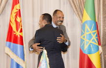 Ethiopia's Prime Minister Abiy Ahmed and Eritrean President Isaias Afwerk embrace