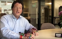 Scientist Joshua Miele demonstrates a virtual wireless Braille keyboard attached as an input device to an Android phone.