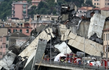 The collapsed Morandi Bridge is seen in the Italian port city of Genoa, Italy Aug. 14, 2018