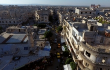 A street filled with cars in the rebel-held Idlib city, Syria, shown from above on June 8, 2017.