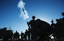 A mortar flies out of a tube