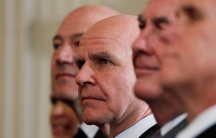 In this close-up shot, former National Security Advisor H.R. McMaster listens as he sits between former White House economic advisor Gary Cohn (L), former Secretary of State Rex Tillerson and Vice President Mike Pence (R). 