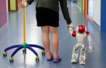 Belgian Ian Frejean, 11, walks with