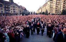 The Rev. Billy Graham, accompanied by his son Franklin, went on a seven-city trip to Romania in 1985 that was marked by crowds in excess of 100,000 at times. 