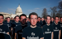 Dozens of cardboard cutouts of Facebook CEO Mark Zuckerberg are seen during an Avaaz.org protest outside the U.S. Capitol in Washington, U.S., April 10, 2018. 