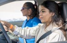 Students at the all-female Effat University in Jeddah, Saudi Arabia participate in a driving skills workshop run by Ford.