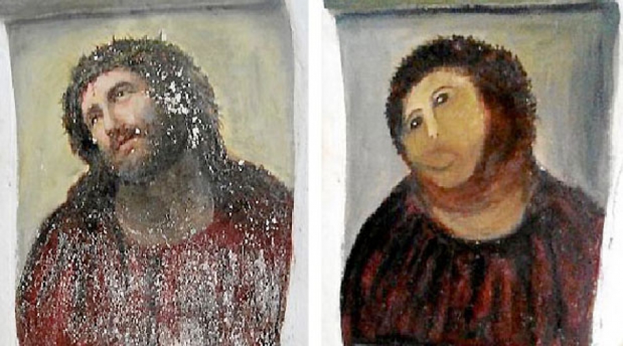 Amateur Restoration Botches Jesus Fresco In Spain Public Radio Amateur Restoration Botches Jesus Fresco In Spain Public Radio