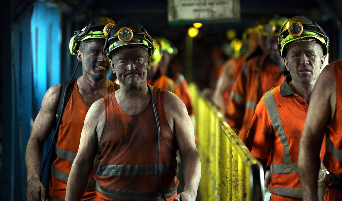 Miners leave after working the final shift at Kellingley Colliery