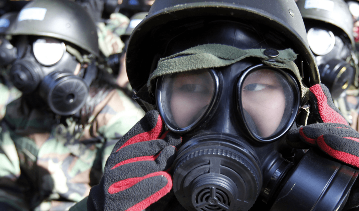 korean students wear gas masks