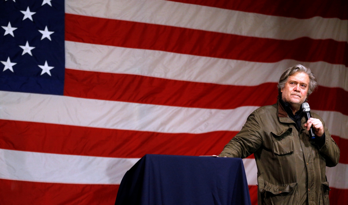 steve bantou in front of a large American flag