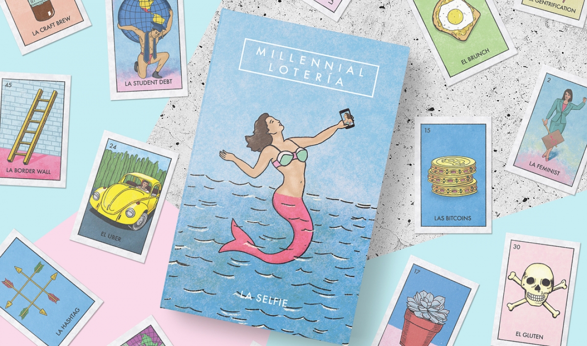Illustrated cards with text underneath
