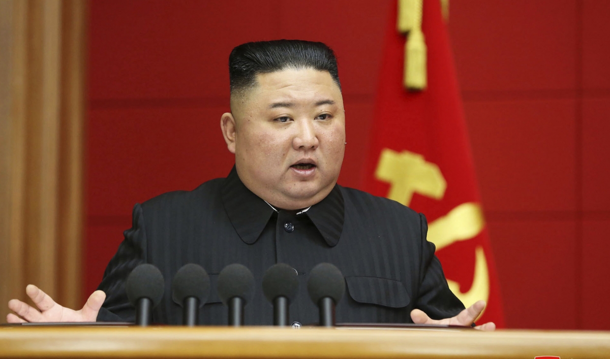 In this photo provided by the North Korean government, Kim Jong-un speaks in a conference with chief secretaries of the city and county party committees in Pyongyang, North Korea, Saturday, March 6, 2020.