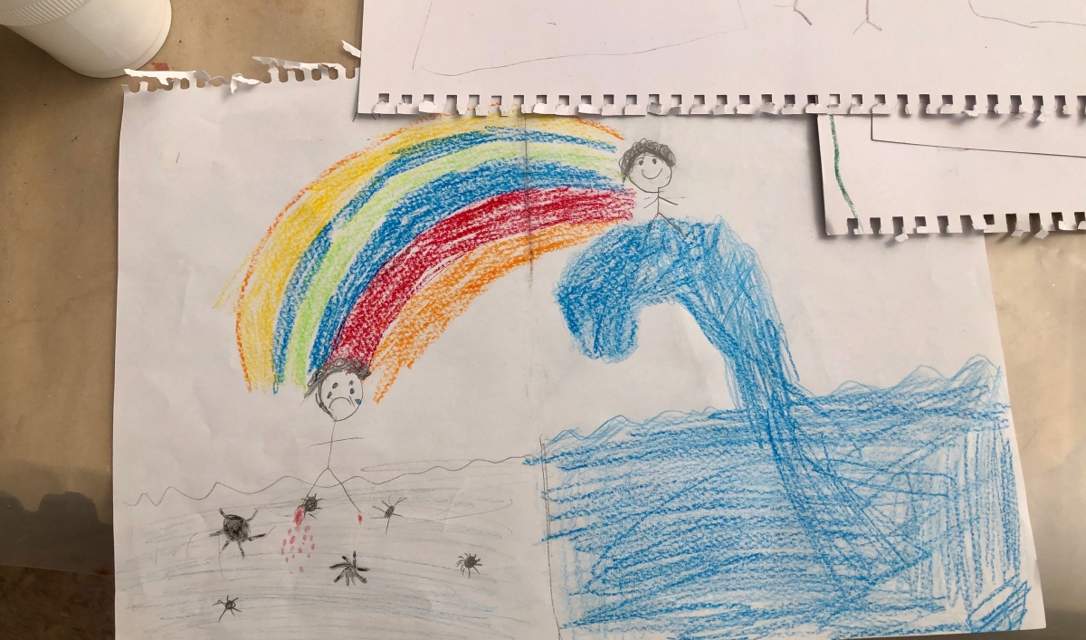 For one of their projects, children were asked to draw two worlds: the reality they live in today and an imaginary world they would like for themselves, and then connect the two with a bridge.
