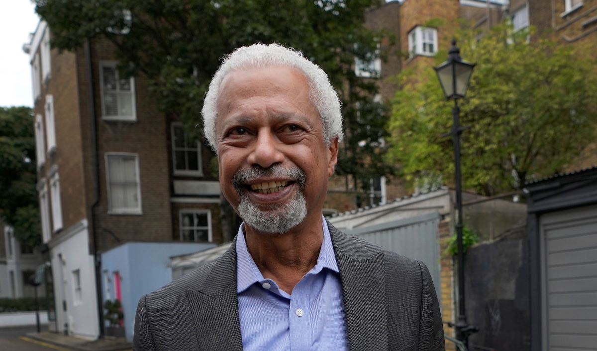 Zanzibar-born writer Abdulrazak Gurnah, winner of the 2021 Nobel prize for literature, smiles ahead of a press conference in London, Friday, Oct. 8, 2021.