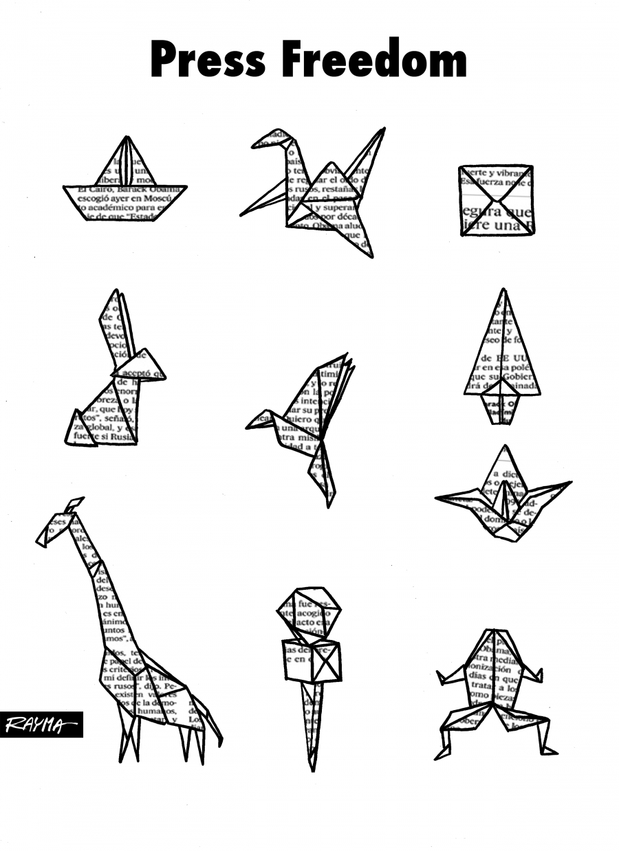 newspaper turned into origami, metaphor for value of freedom of the press in Venezuela.