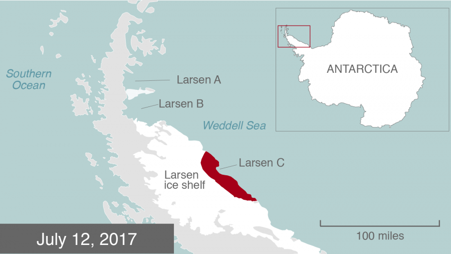 A branch formed on a 120-mile rift resulted in one of the largest icebergs in history.