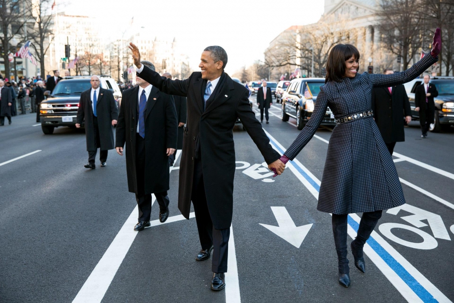 President Barack Obama and Michelle Obama walk in the inaugural parade on Pennsylvania Avenue on January 21, 2013. President Barack Obama and Michelle Obama walk in the inaugural parade on Pennsylvania Avenue on January 21, 2013.