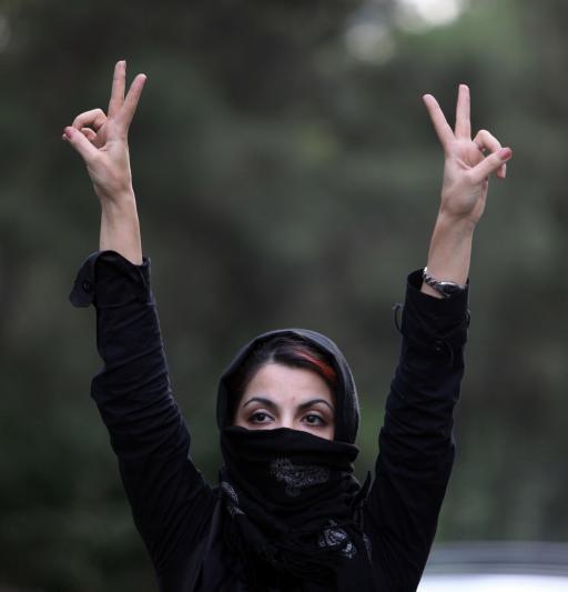 An Iranian woman protests election results in the streets on July 9, 2009 in Tehran. An Iranian woman protests election results in the streets on July 9, 2009 in Tehran.